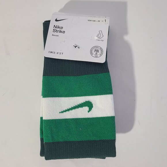Nike Strike Dry-Fit Green Striped Soccer Knee High Socks Youth 13C - 3Y NWT - Picture 1 of 2